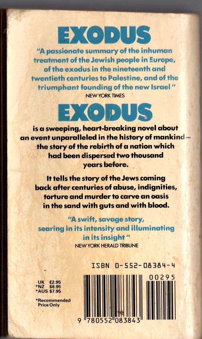 Leon Uris  EXODUS magnified rear book cover image