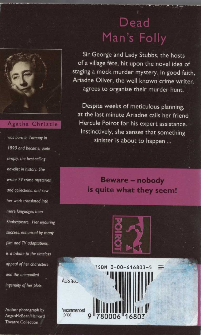 Agatha Christie  DEAD MAN'S FOLLY magnified rear book cover image