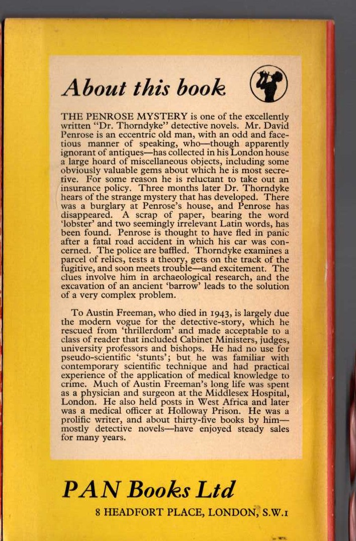 R.Austin Freeman  THE PENROSE MYSTERY magnified rear book cover image