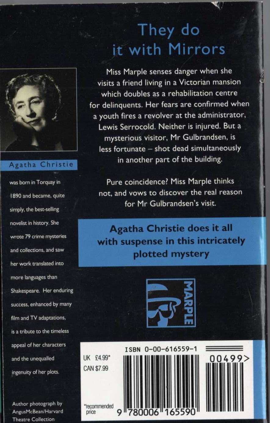 Agatha Christie  THEY DO IT WITH MIRRORS magnified rear book cover image