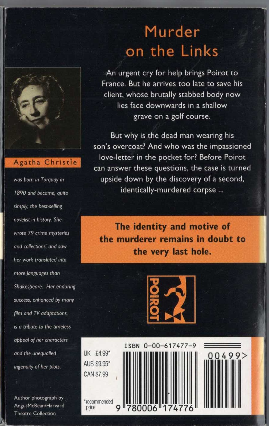 Agatha Christie  MURDER ON THE LINKS magnified rear book cover image