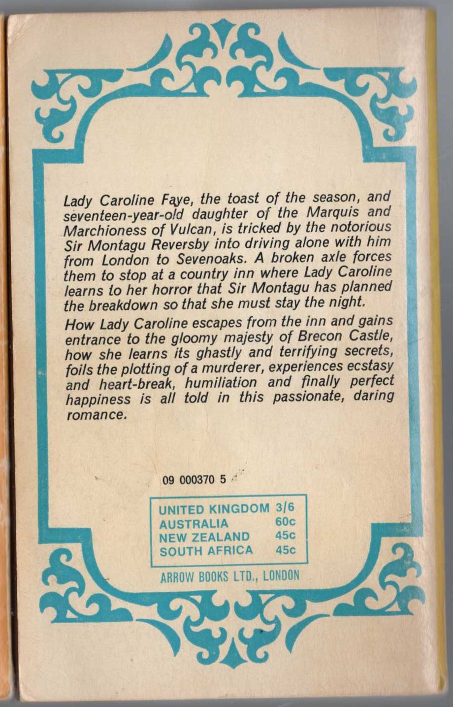 Barbara Cartland  A DUEL OF HEARTS magnified rear book cover image