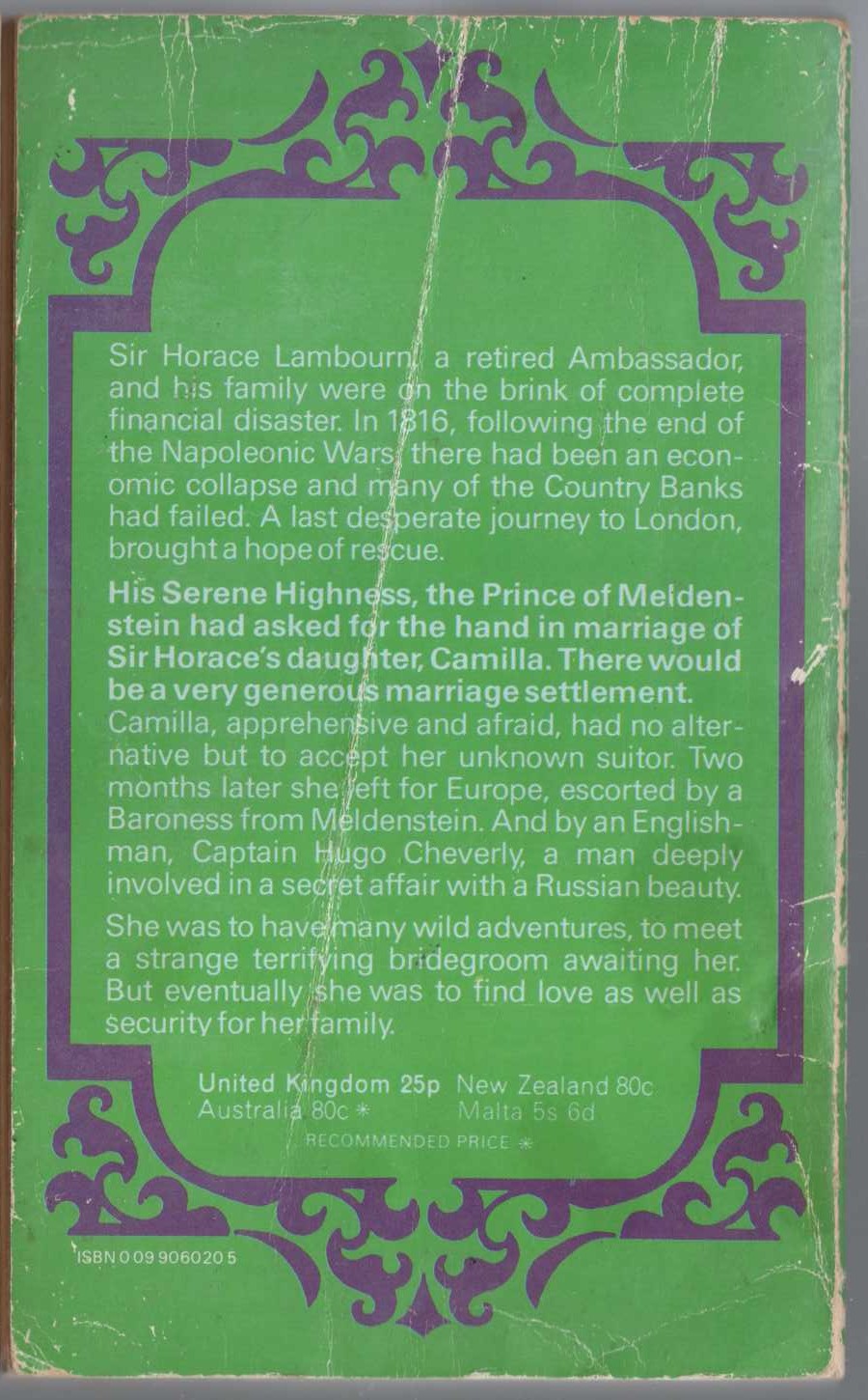 Barbara Cartland  THE RELUCTANT BRIDE magnified rear book cover image