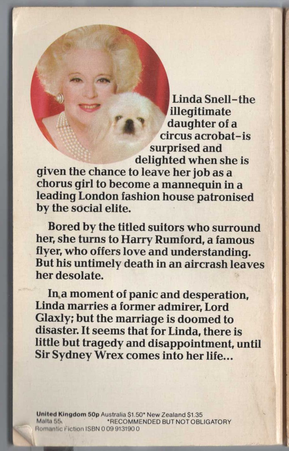 Barbara Cartland  LOVE AND LINDA magnified rear book cover image