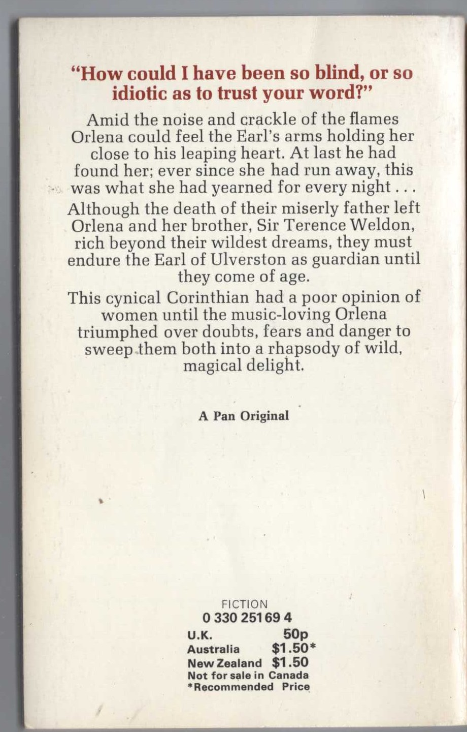 Barbara Cartland  A RHAPSODY OF LOVE magnified rear book cover image