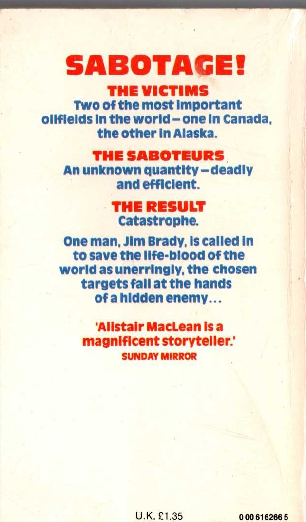 Alistair MacLean  ATHABASCA magnified rear book cover image