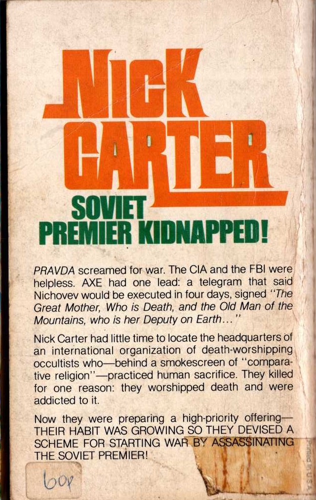 Nick Carter  THE NICHOVEV PLOT magnified rear book cover image