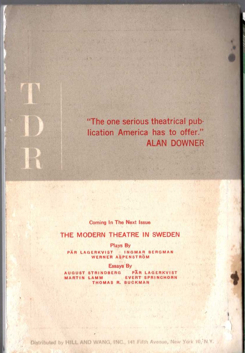 (Robert W.Corrigan edits) THE TULANE DRAMA REVIEW. THE THEATRE OF BERTOLT BRECHT magnified rear book cover image