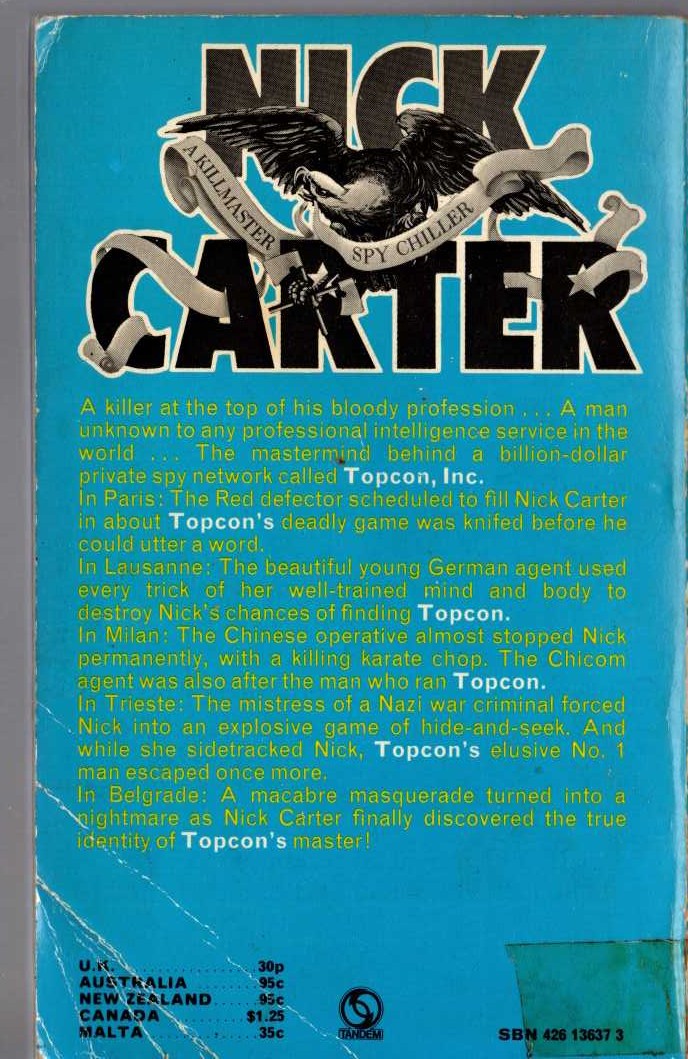 Nick Carter  BUTCHER OF BELGRADE magnified rear book cover image