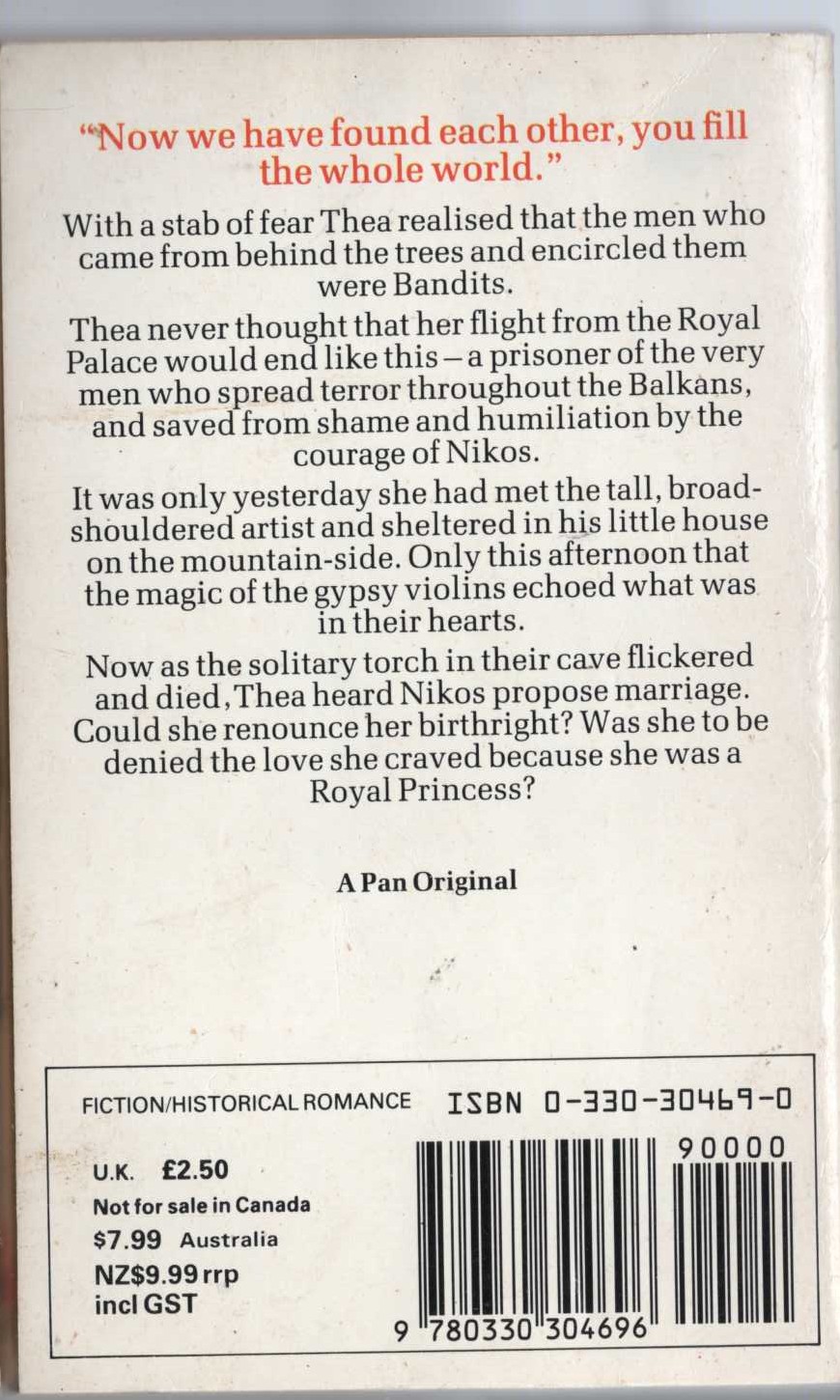 Barbara Cartland  THE PASSIONATE PRINCESS magnified rear book cover image