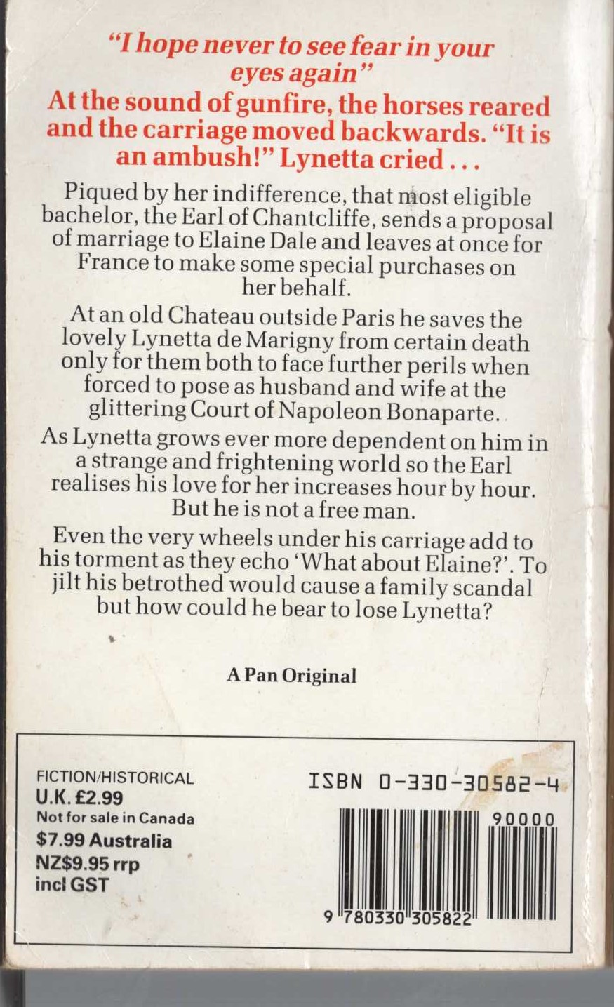 Barbara Cartland  A KNIGHT IN PARIS magnified rear book cover image