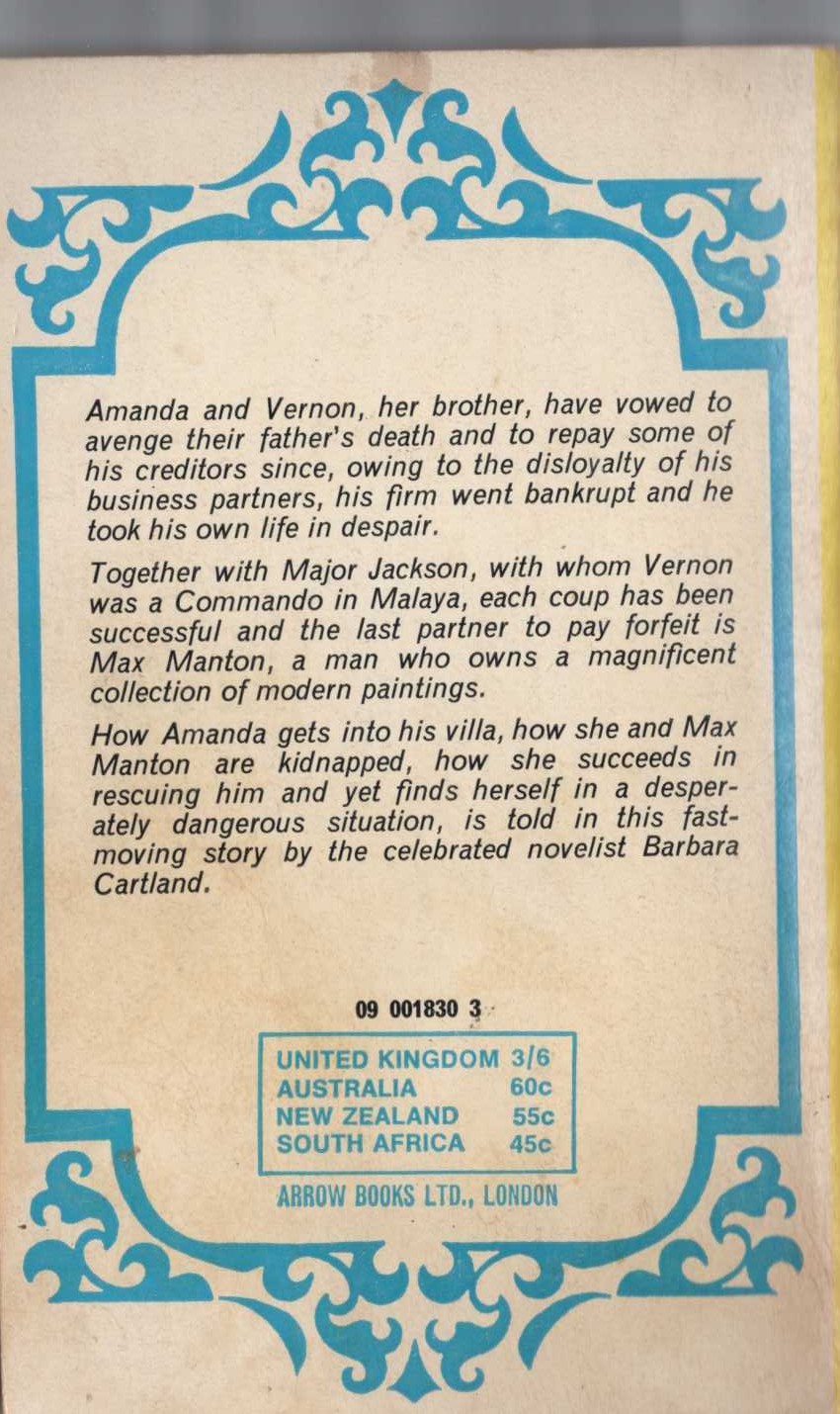 Barbara Cartland  THEFT OF A HEART magnified rear book cover image