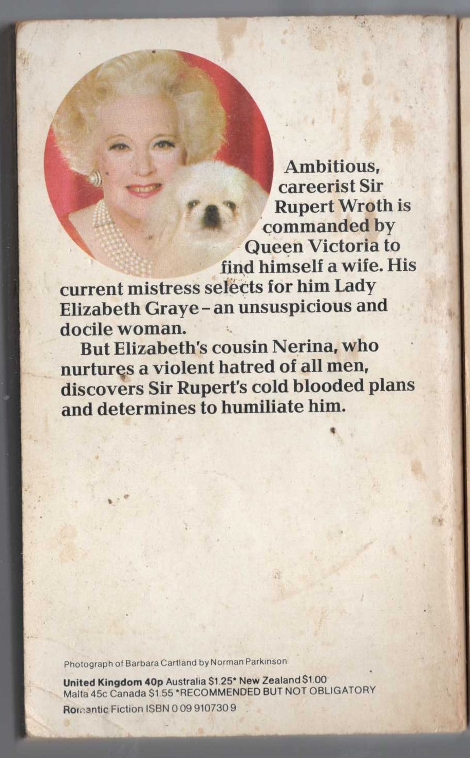 Barbara Cartland  LOVE IS THE ENEMY magnified rear book cover image
