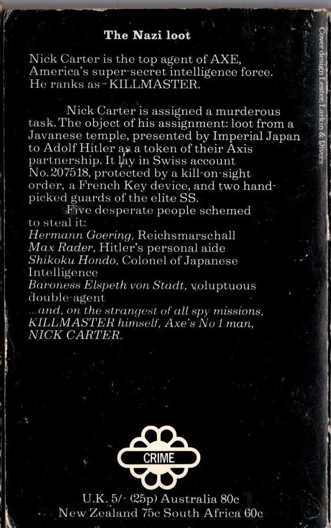 Nick Carter  THE EYES OF THE TIGER magnified rear book cover image