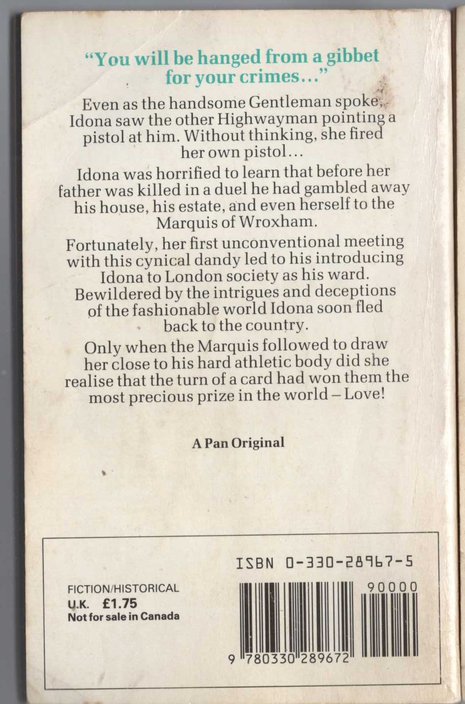 Barbara Cartland  LOVE IS A GAMBLE magnified rear book cover image