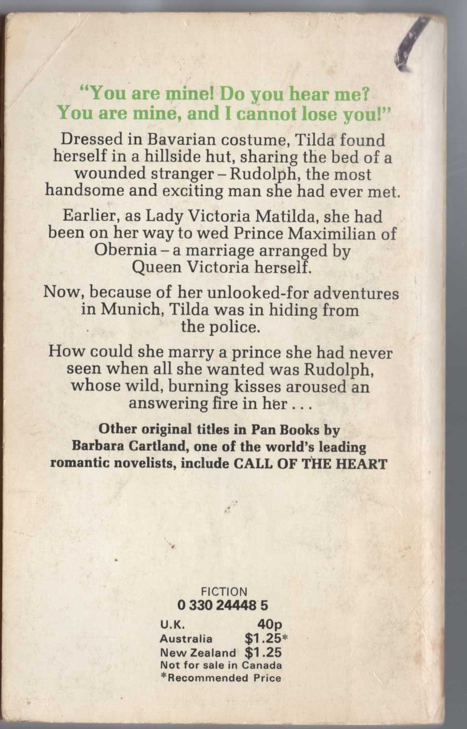 Barbara Cartland  A VERY NAUGHTY ANGEL magnified rear book cover image