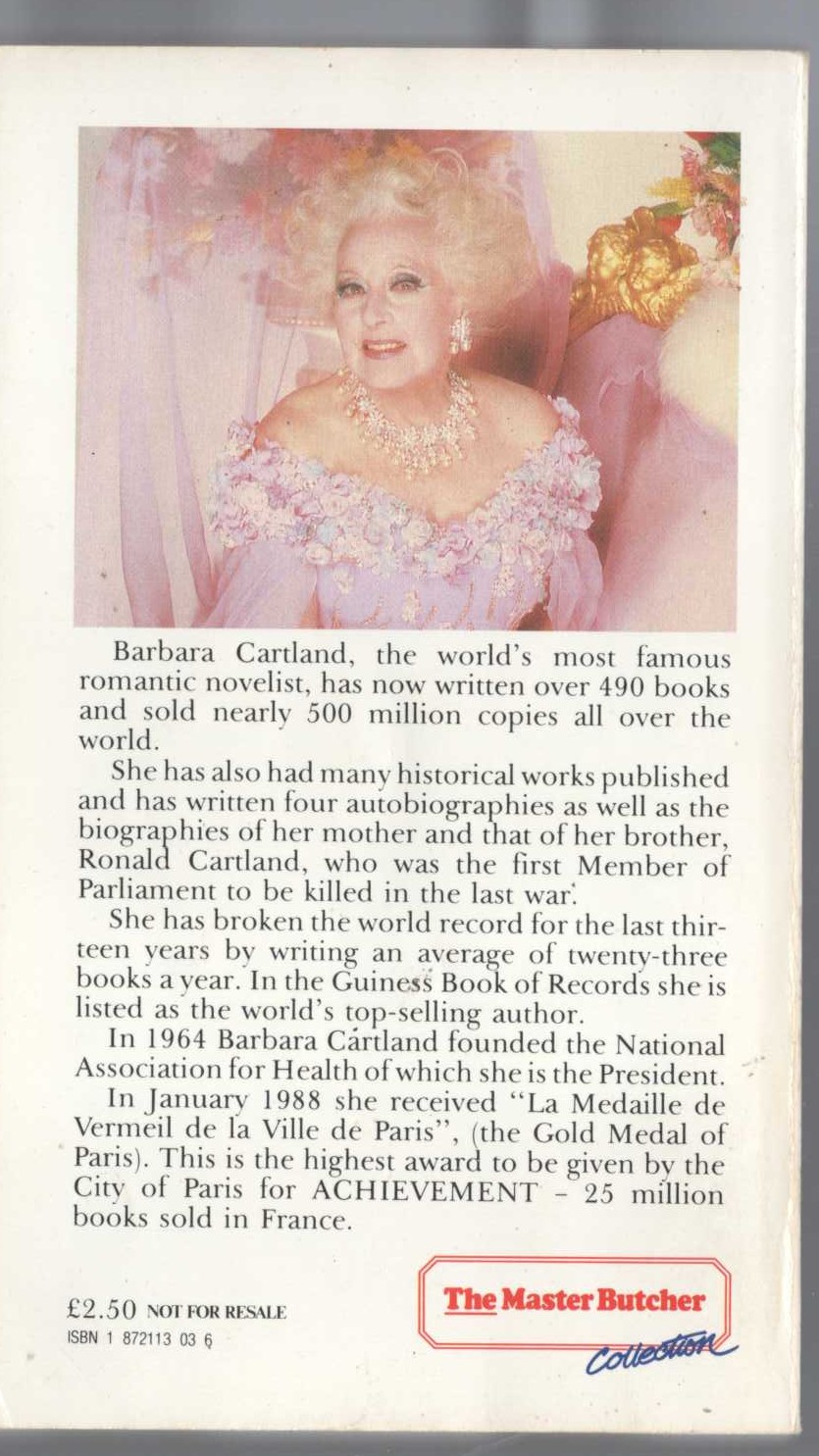 Barbara Cartland  LOVE COMES TO THE CASTLE magnified rear book cover image