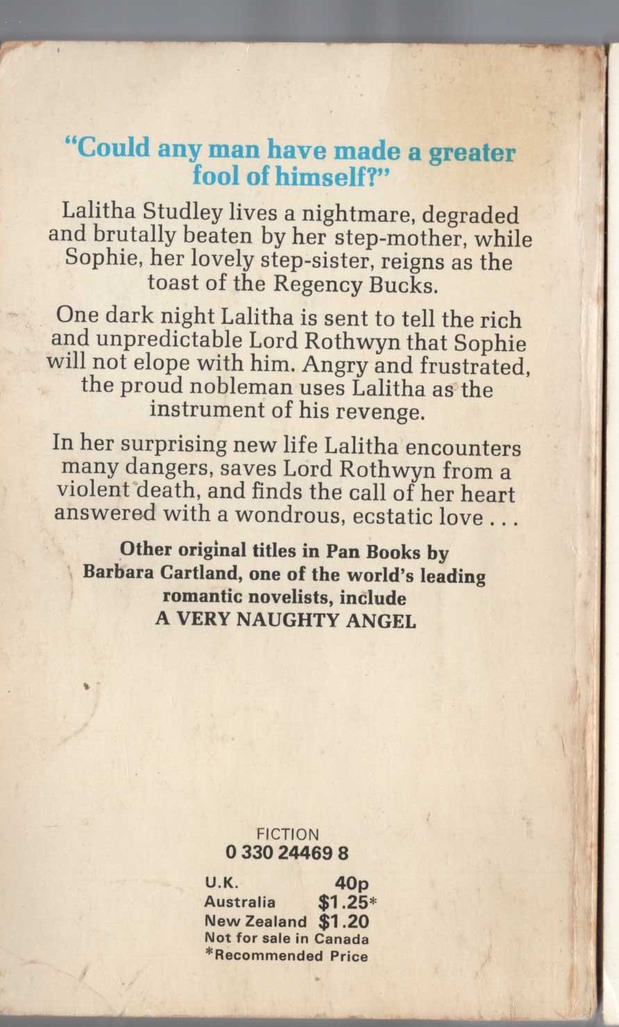 Barbara Cartland  CALL OF THE HEART magnified rear book cover image