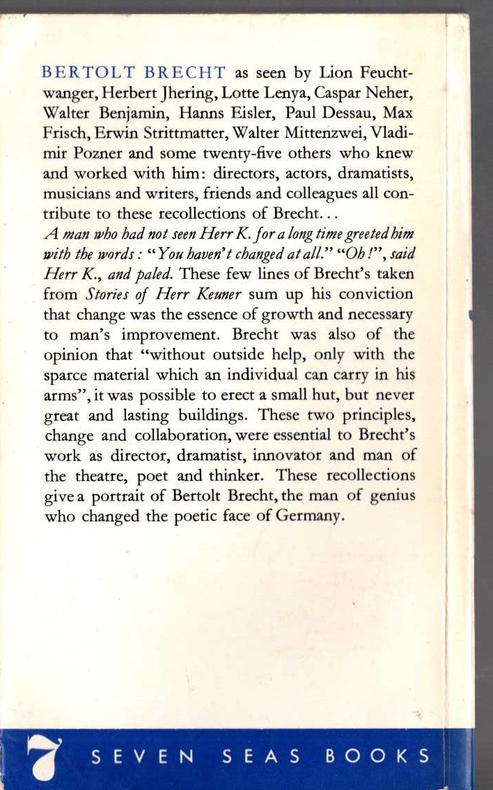 (Hubert Witt edits) BRECHT. AS THEY NEW HIM magnified rear book cover image