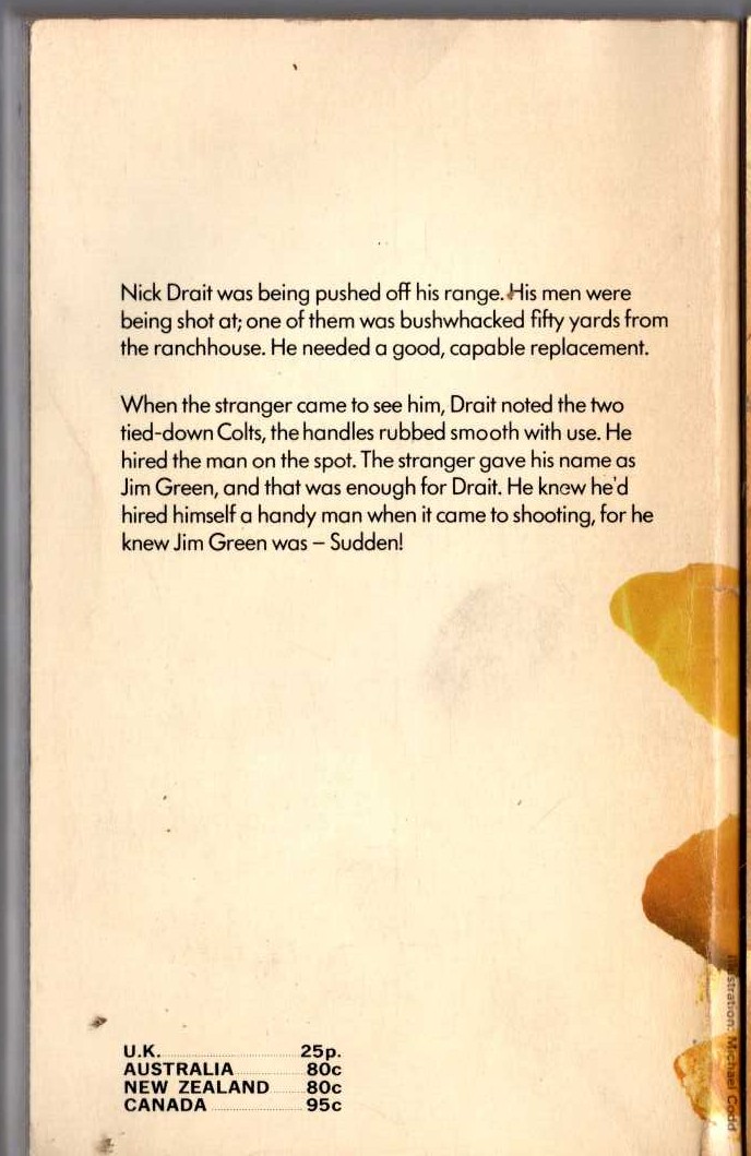 Oliver Strange  SUDDEN PLAYS A HAND magnified rear book cover image