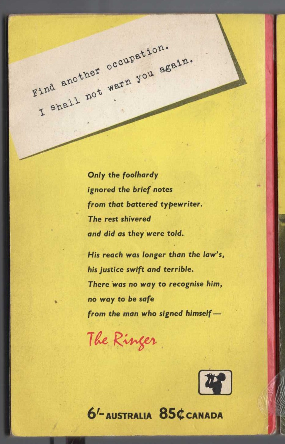 Edgar Wallace  AGAIN THE RINGER magnified rear book cover image