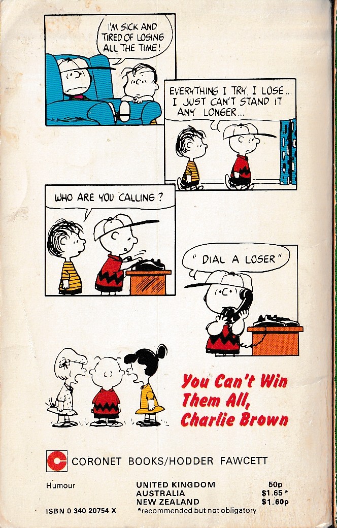 Charles M. Schulz  YOU CAN'T WIN THEM ALL, CHARLIE BROWN magnified rear book cover image