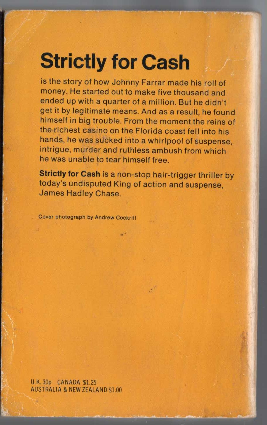 James Hadley Chase  STRICTLY FOR CASH magnified rear book cover image