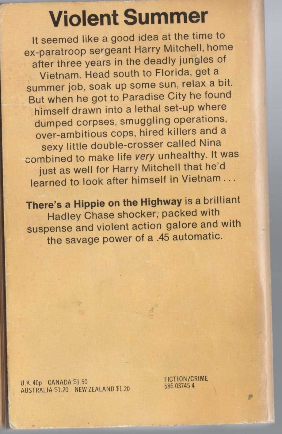 James Hadley Chase  THERE'S A HIPPIE ON THE HIGHWAY magnified rear book cover image