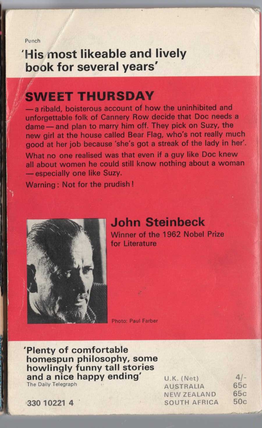 John Steinbeck  SWEET THURSDAY magnified rear book cover image