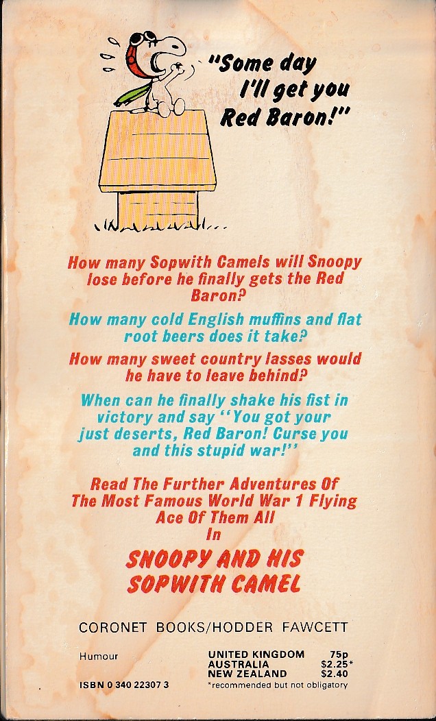 Charles M. Schulz  SNOOPY AND HIS SOPWITH CAMEL magnified rear book cover image