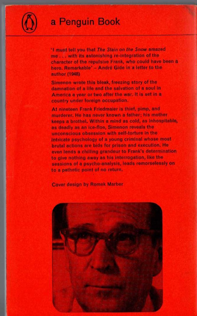 Georges Simenon  THE STAIN ON THE SNOW magnified rear book cover image