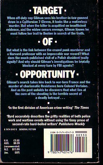 Max Byrd  TARGET OF OPPORTUNITY magnified rear book cover image