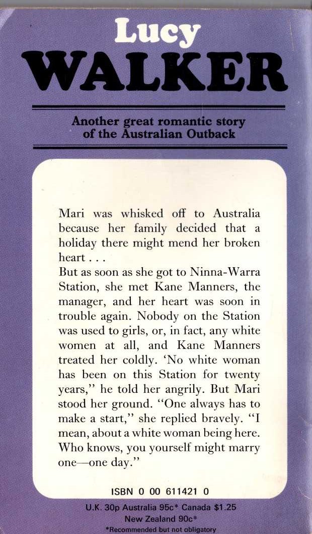 Lucy Walker  THE MAN FROM OUTBACK magnified rear book cover image