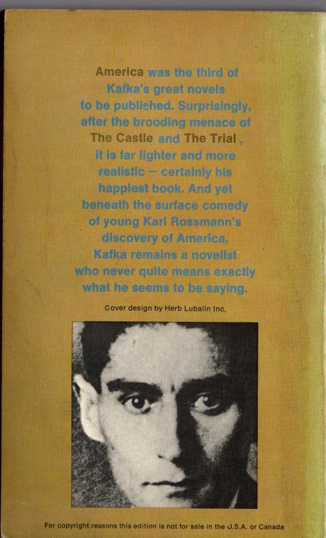 Franz Kafka  AMERICA magnified rear book cover image