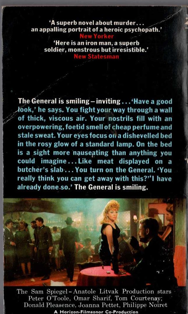 H.H. Kirst  THE NIGHT OF THE GENERALS (Film tie-in: Peter O'Toole) magnified rear book cover image