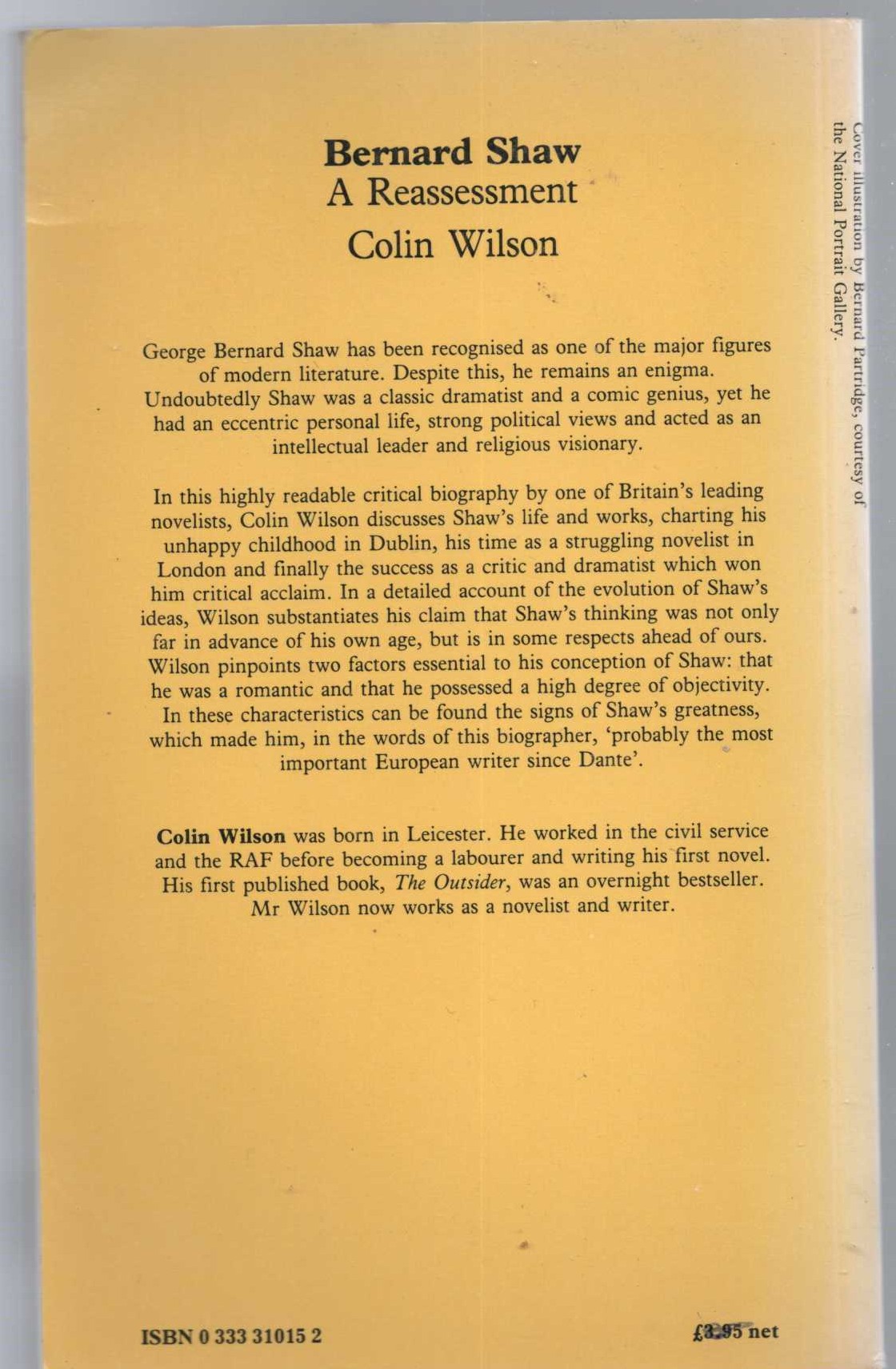 Colin Wilson  BERNARD SHAW: A REASSESSMENT magnified rear book cover image