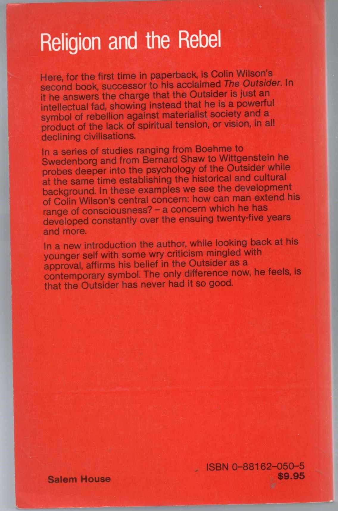Colin Wilson  RELGION AND THE REBEL magnified rear book cover image
