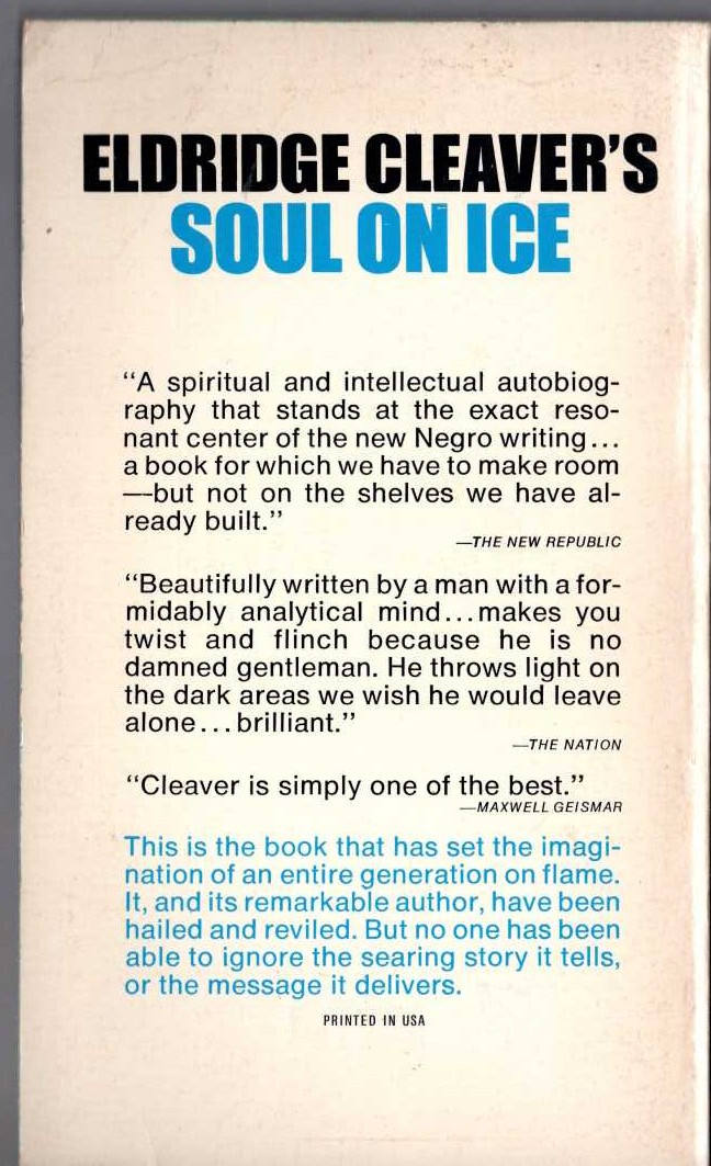 Eldridge Cleaver  SOUL ON ICE magnified rear book cover image