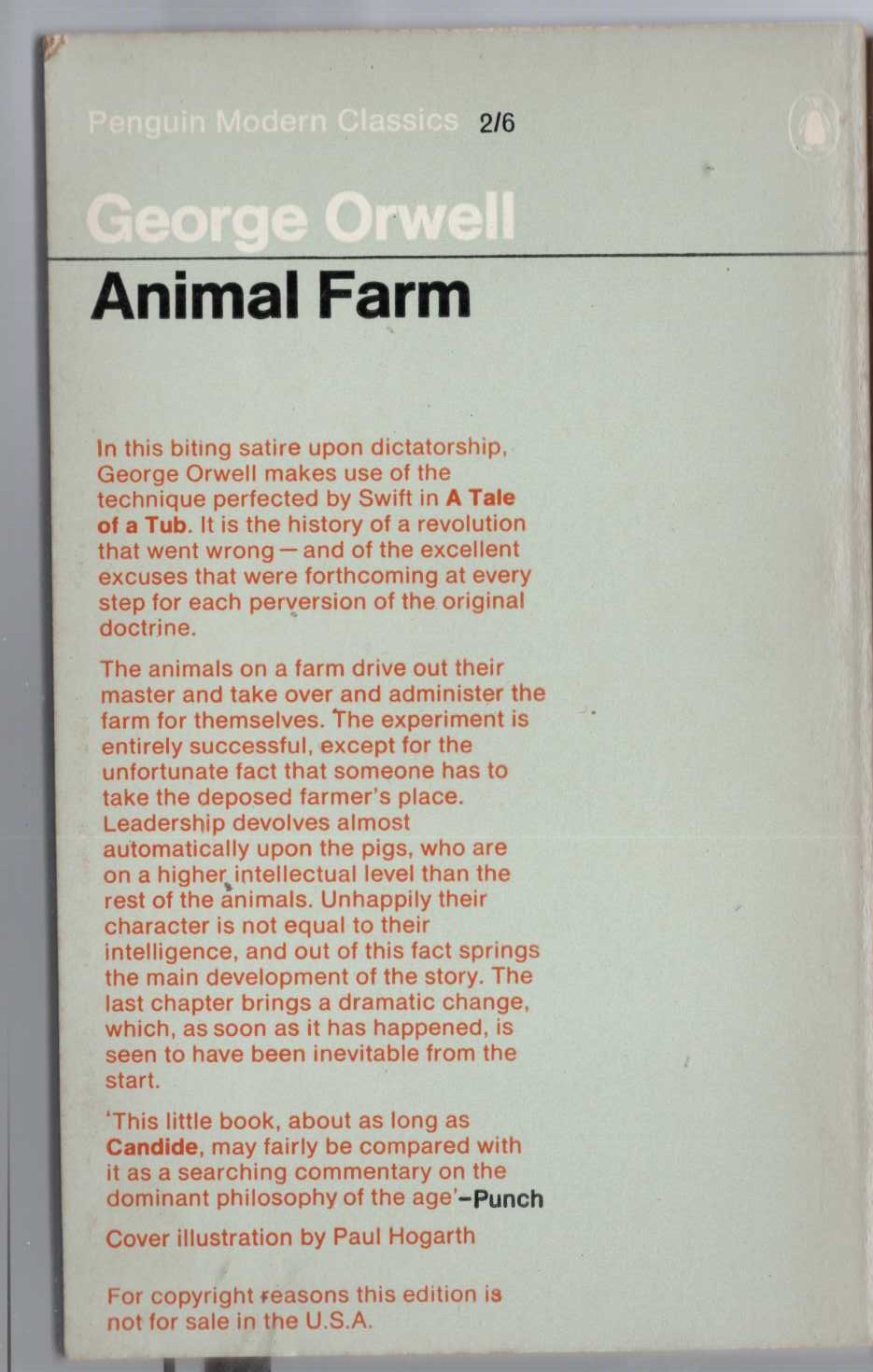 George Orwell  ANIMAL FARM magnified rear book cover image