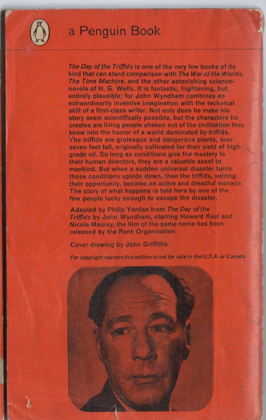 John Wyndham  THE DAY OF THE TRIFFIDS magnified rear book cover image