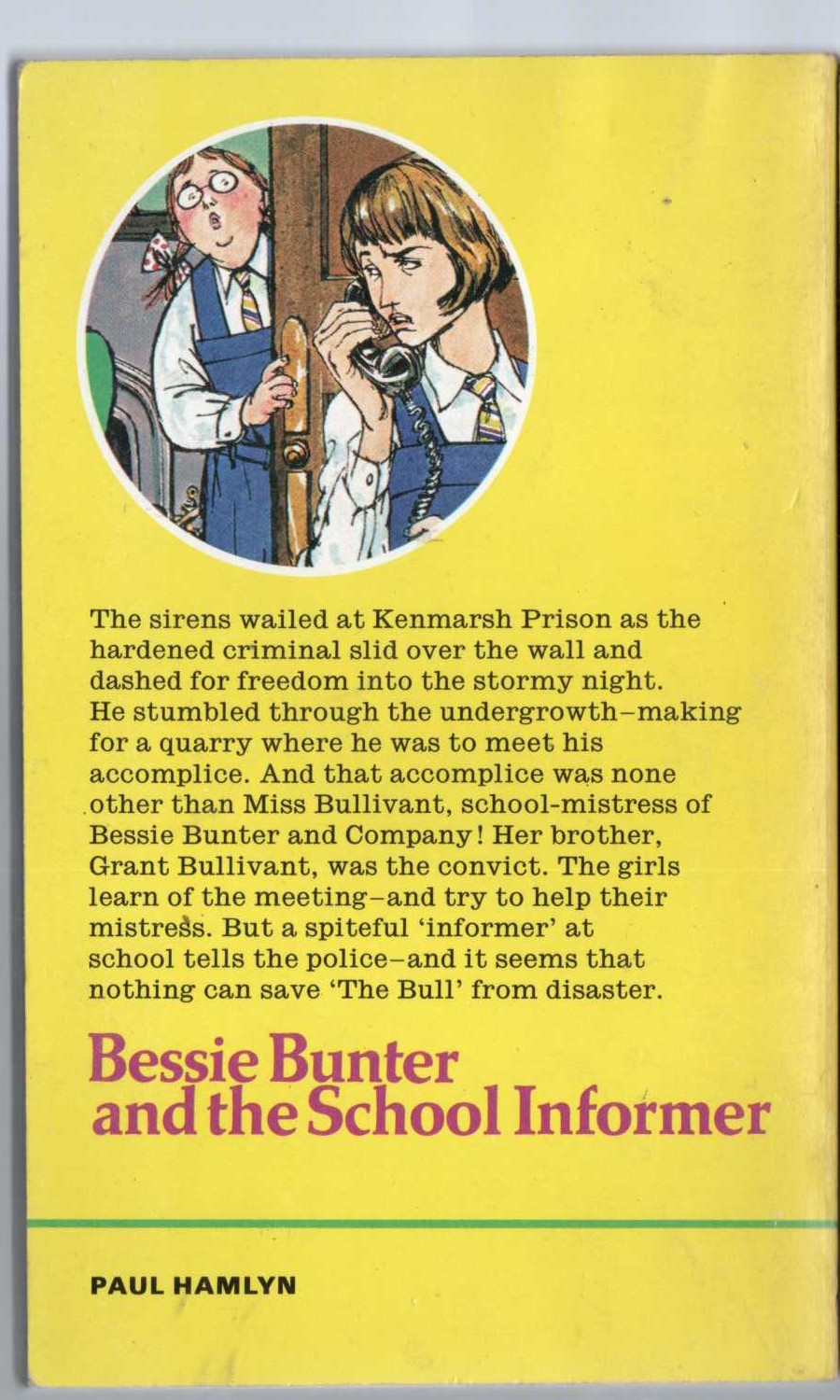 Hilda Richards  BESSIE BUNTER AND THE SCHOOL INFORMER magnified rear book cover image