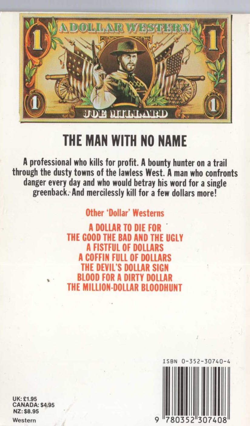 Joe Millard  FOR A FEW DOLLARS MORE magnified rear book cover image