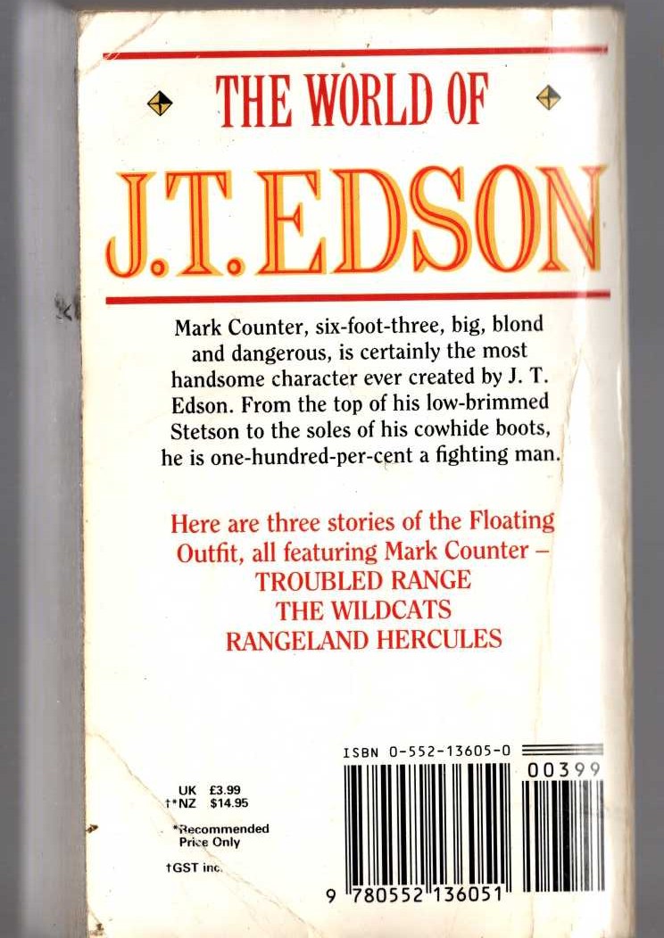 J.T. Edson  OMNIBUS Volume 3: TROUBLED RANGE/ THE WILDCATS/ RANGELAND HERCULES magnified rear book cover image