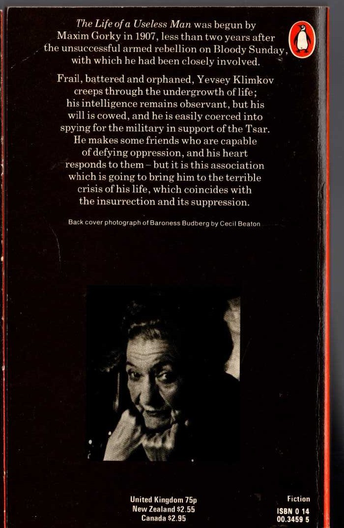 Maxim Gorky  THE LIFE OF A USELESS MAN magnified rear book cover image