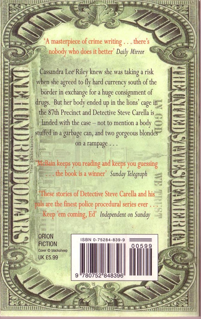 Ed McBain  MONEY MONEY MONEY magnified rear book cover image