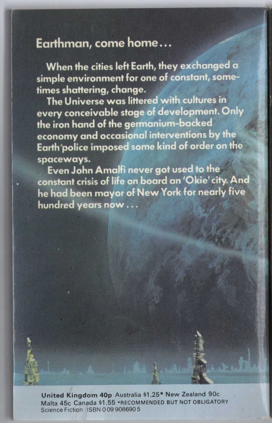 James Blish  EARTHMAN, COME HOME magnified rear book cover image