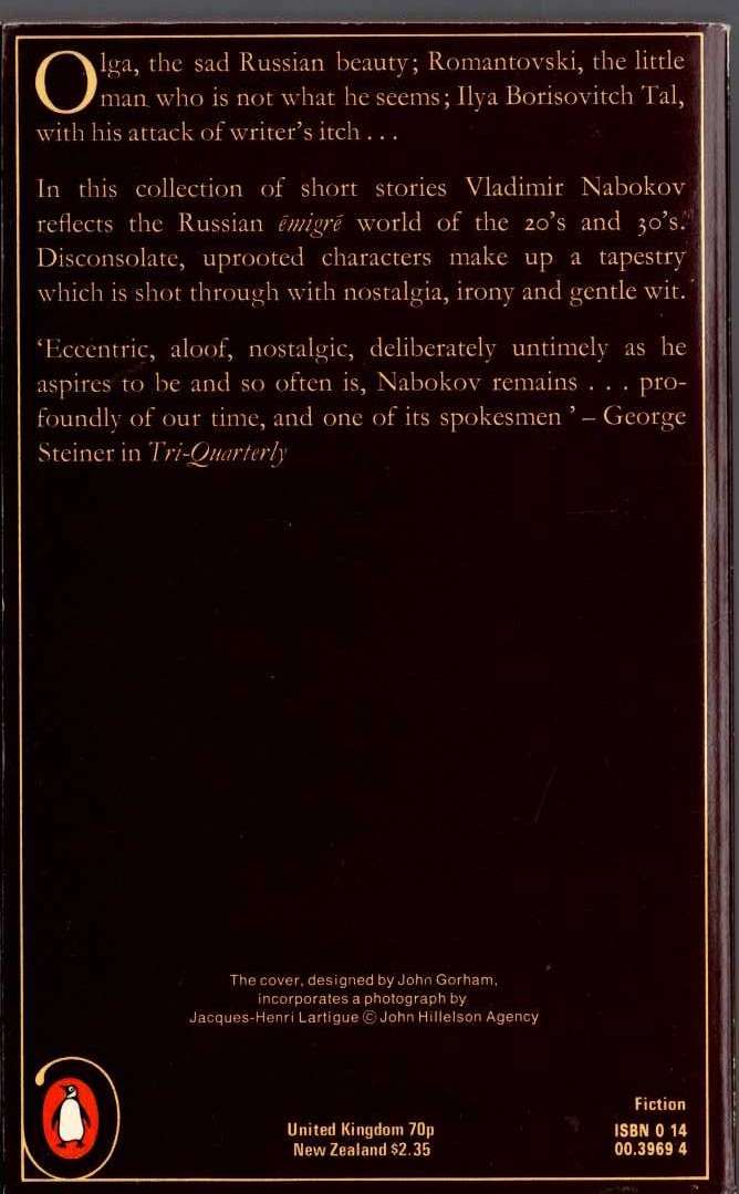 Vladimir Nabokov  A RUSSIAN BEAUTY and Other Stories magnified rear book cover image