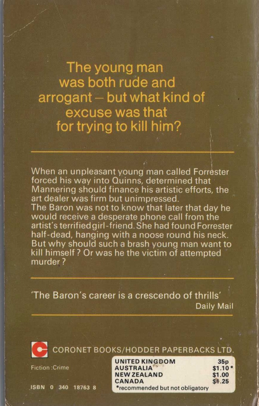Anthony Morton  THE BARON AND THE ARROGANT ARTIST magnified rear book cover image