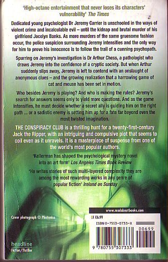 Jonathan Kellerman  THE CONSPIRACY CLUB magnified rear book cover image
