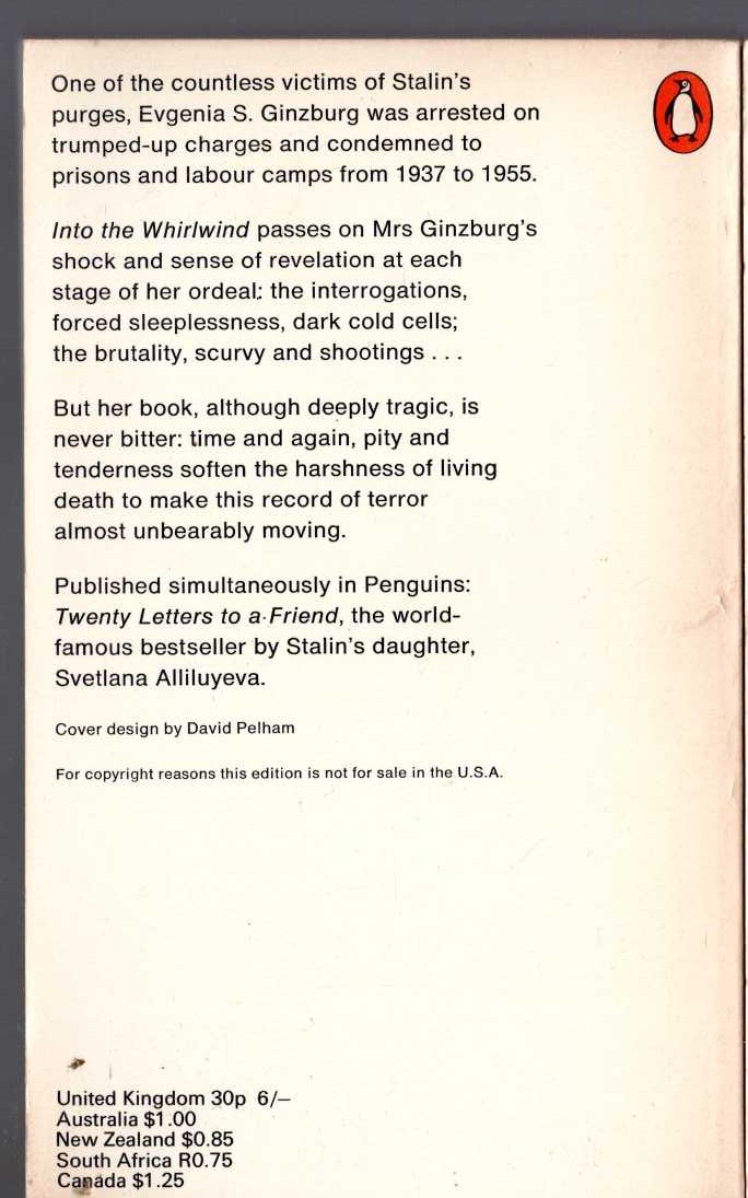 Evgenia S. Ginzburg  INTO THE WHIRLWIND magnified rear book cover image